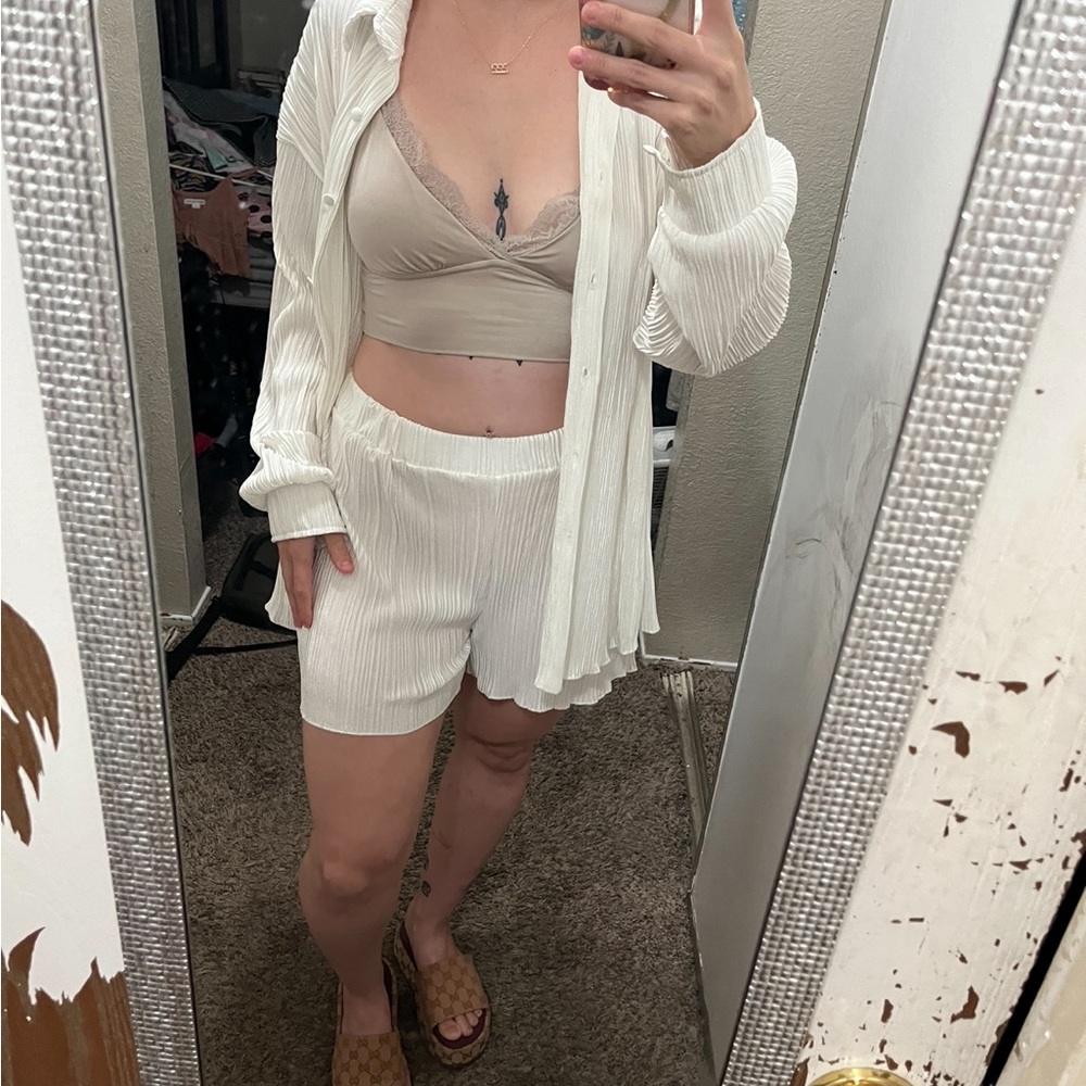 Cream shirt and shorts set
